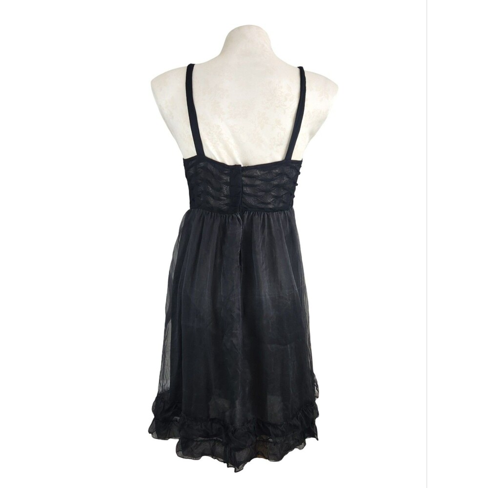 Anthropologie Zehavale Black Lace Tulle Silk Sheer Mini Dress Size 10 - Picture 5 of 12